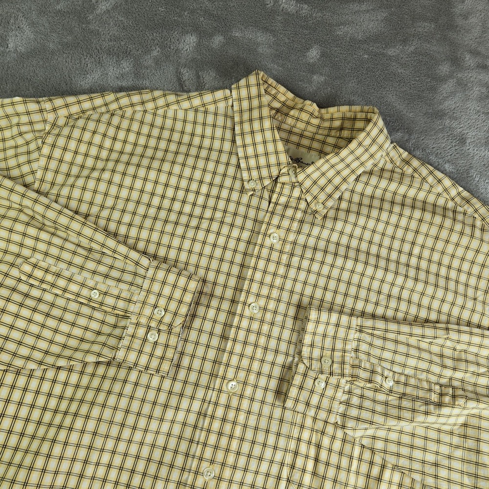 Vintage Eddie Bauer Shirt Mens XL Tall Yellow Checkered Button Down XLT Casual